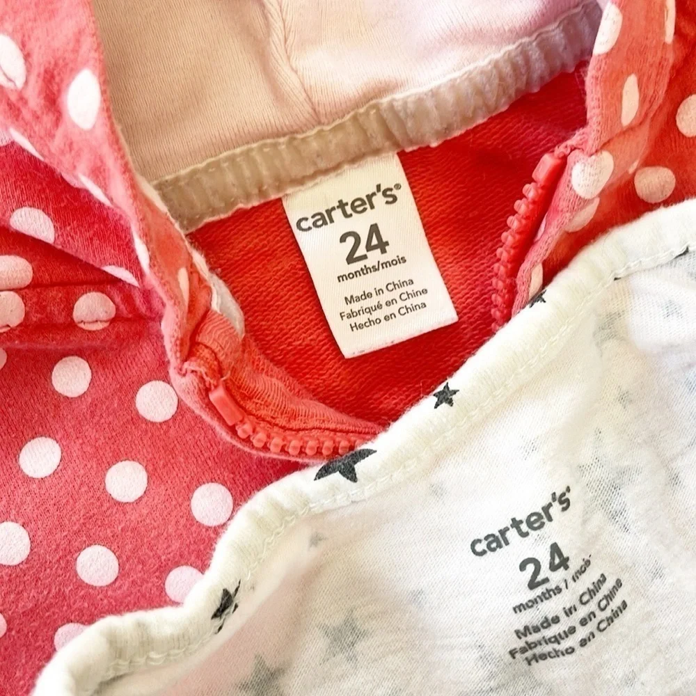 Carter's baby girls owl zip up jacket with hood + star print long sleeve top
